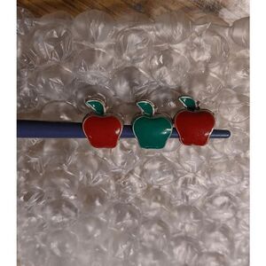 Set of 3 Red & Green enamel Apple silver bracelet charms
